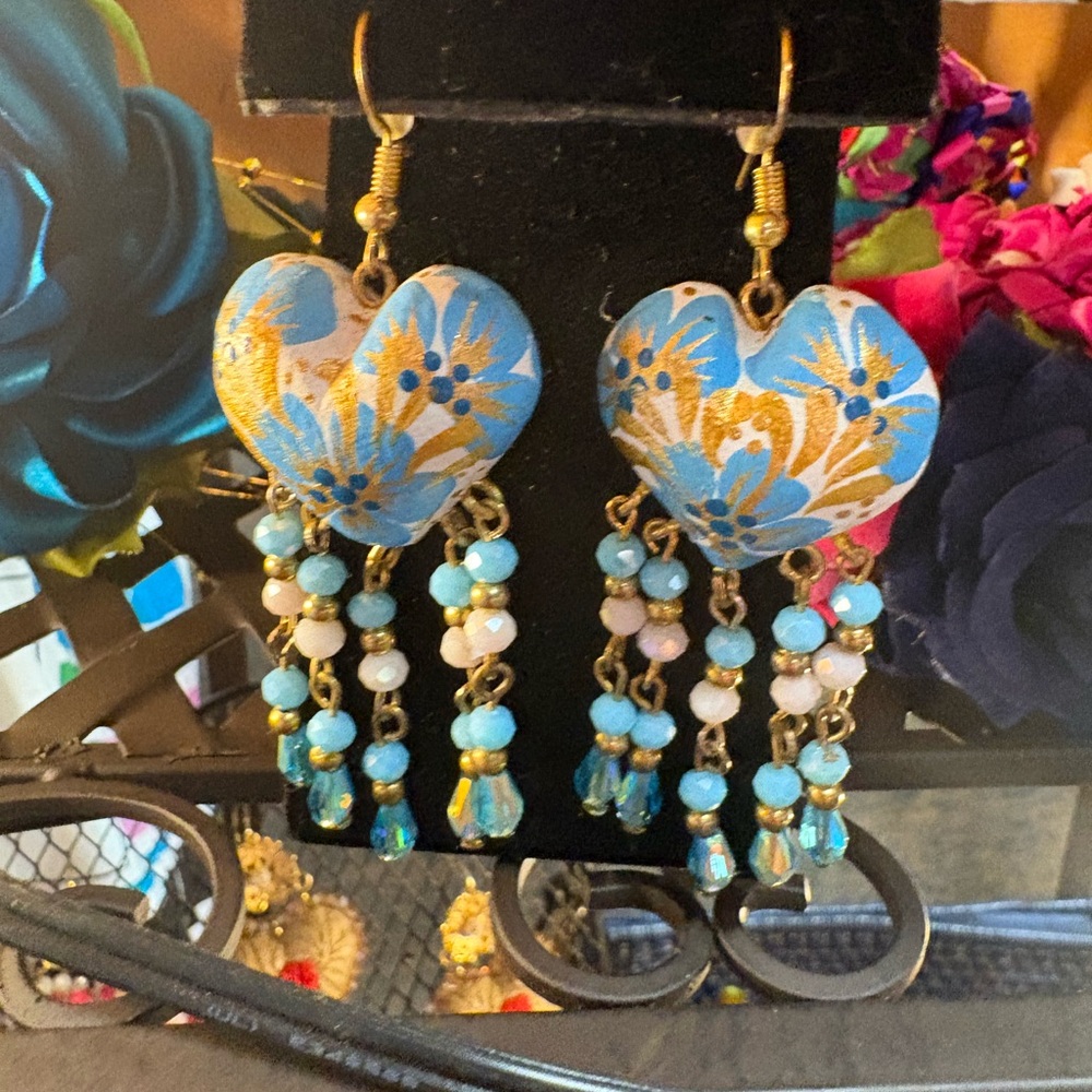 Floral Heart Dangle Earrings